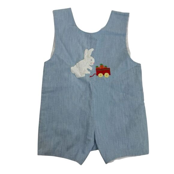 House of Hatten Inc. Easter Bunny Rabbit Carrot Jon Jon Shortall Romper 18M Blue - Picture 1 of 12